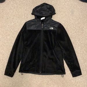 The North Face black fuzzy coat.